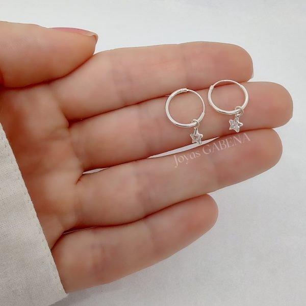 Aros Argolla Estrella Cristal Plata 925