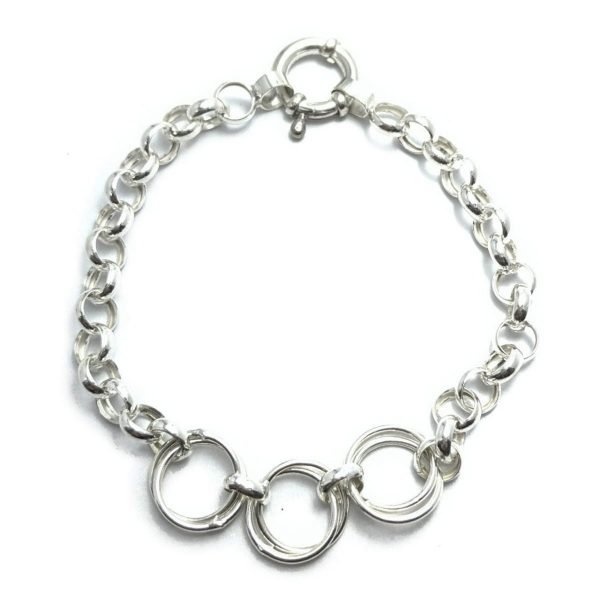 Pulsera Rolo con Tres Argollas Cierre Marinero Plata 925