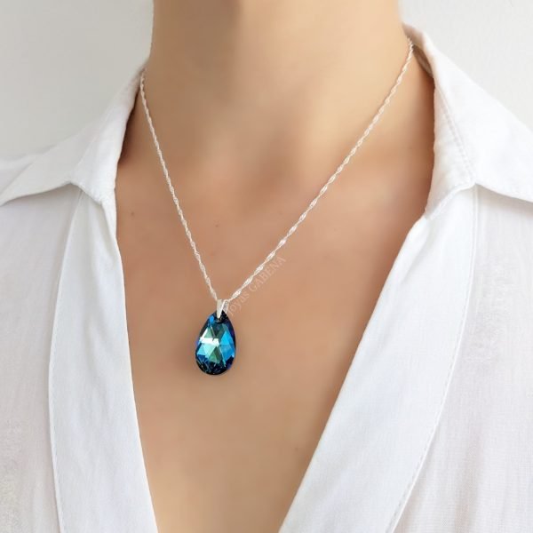 collar cristal swarovski gota 22mm plata bermuda blue