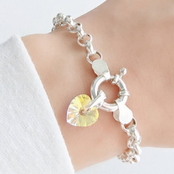 Pulsera Rolo 6mm con corazón swarovski