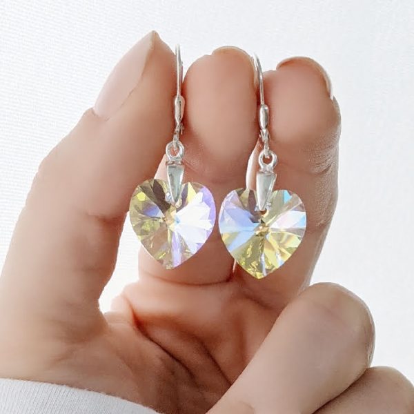 Aros Swarovski Corazón Aurora Boreal 14mm Plata