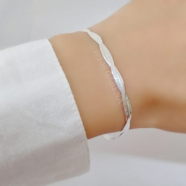 Pulsera Doble Cadena Trenzada Plata 925