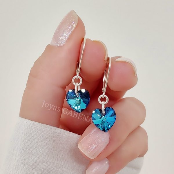 aros cristal swarovski corazon plata bermuda blue