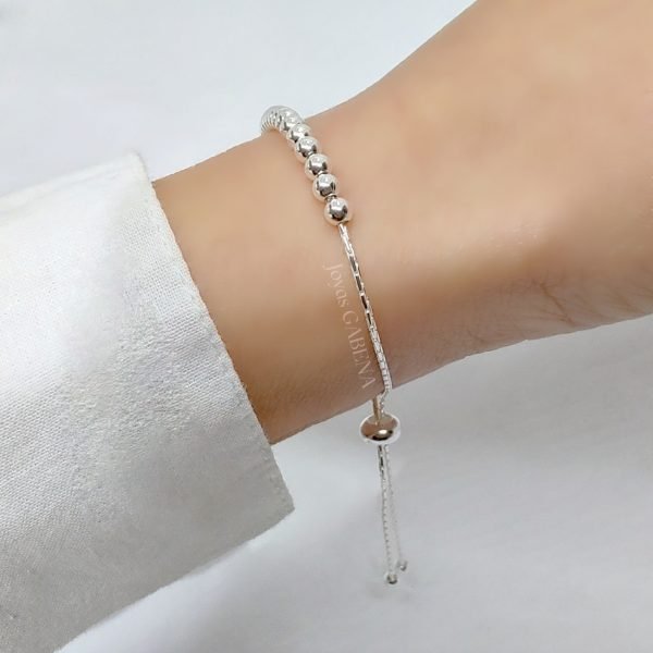 Pulsera Ajustable Bolitas Plata 925 - Imagen 3