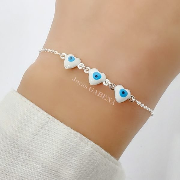 Pulsera Ojos Turco Corazones 16 a 19cm