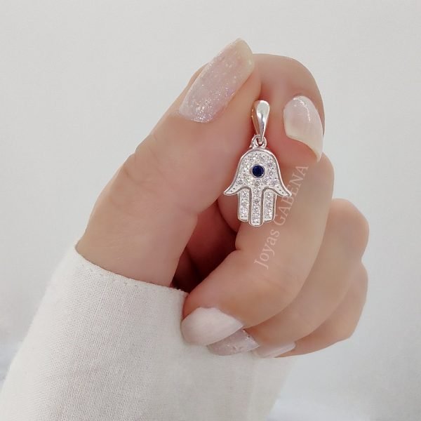 Dije Hamsa Ojo Turco Cristales Plata 925 - Imagen 4
