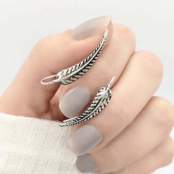 Aros Trepadores Plumas Plata 925 (Por Par)
