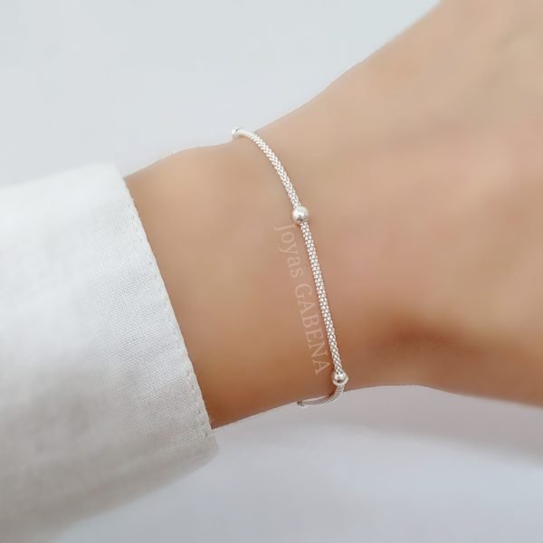 pulsera coreana con bolitas plata