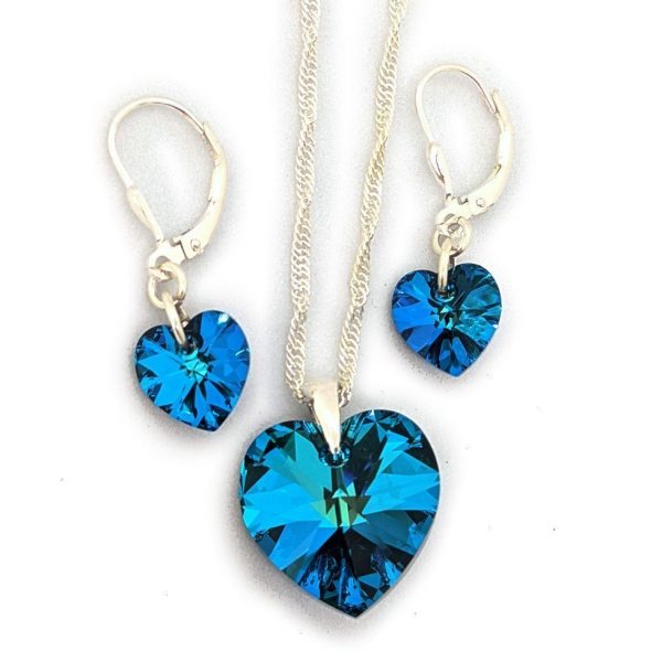 Conjunto corazon swarovski brisura 18 con 10 bermuda blue