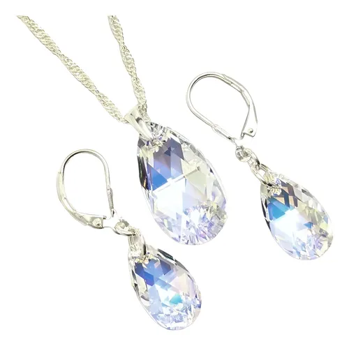 conjunto gota cristal plata 925 aurora boreal