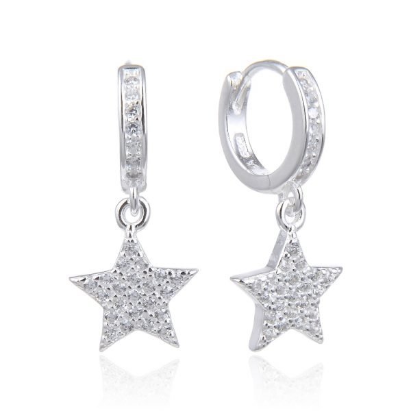Aros Argollas Estrellas Cristales Plata 925