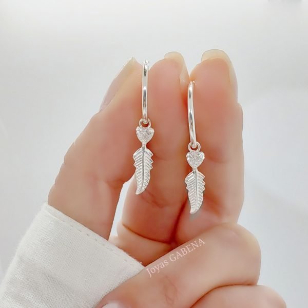 Aros Argollas Pluma Y Corazón Plata 925
