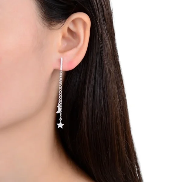 axl-239 Aros Luna Y Estrella Cadena Plata 925