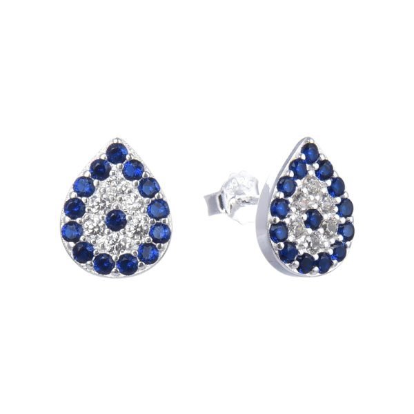 Aros Gota Ojo Turco Cristal Plata 925