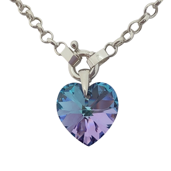 Cadena Rolo Con Cristal Swarovski Corazón 18mm Plata
