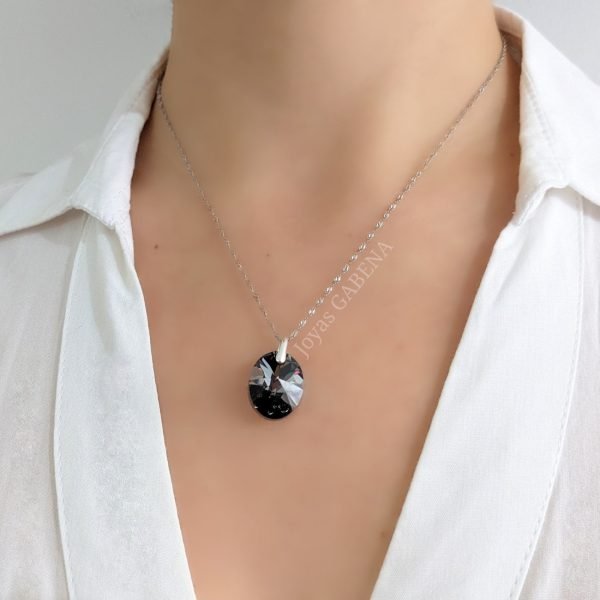 Collar Cristal Swarovski Ovalo 18mm Plata silver night