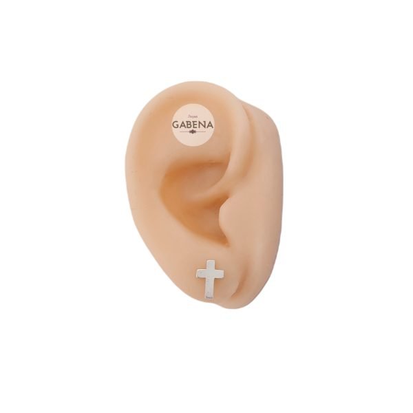 aro cruz plata oreja
