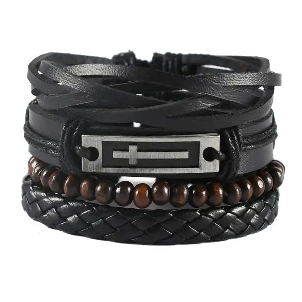 Pulsera Hombre Set 4 En 1 Cuero Sintetico - Cruz