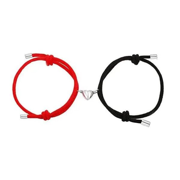 Pulsera Para Parejas Corazon Imantado - Negro y Rojo