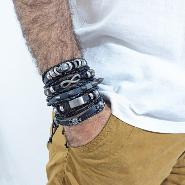 pulsera hombre cuero sintético calavera