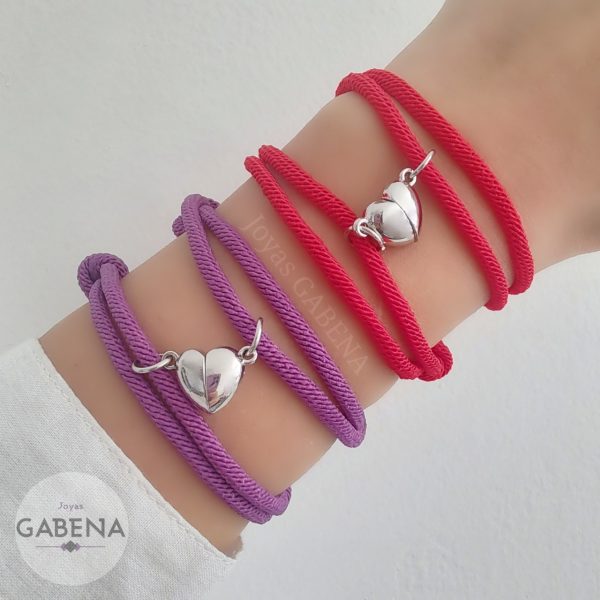Pulsera Para Parejas Corazon Imantado - Negro y Rojo