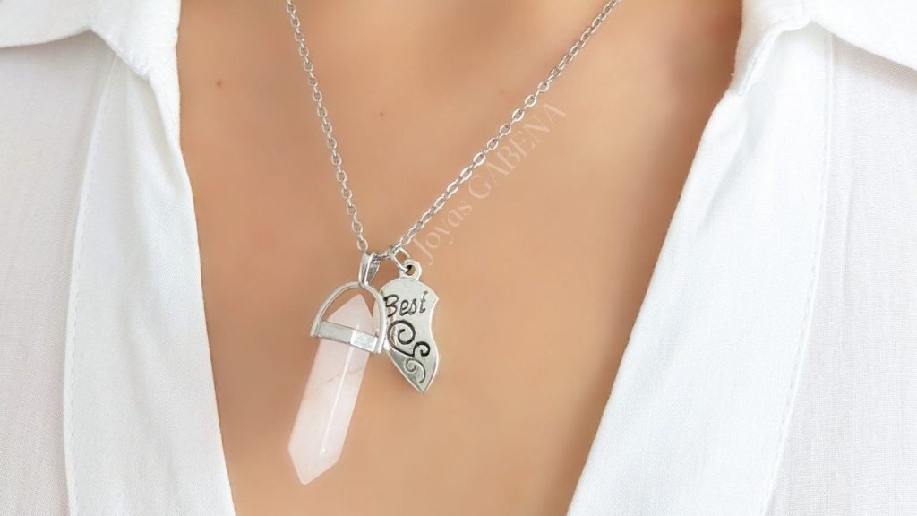 Collar Pendulo Piedra Natural 2 en 1 Amigos - Cuarzo Rosado y Venturina (2)