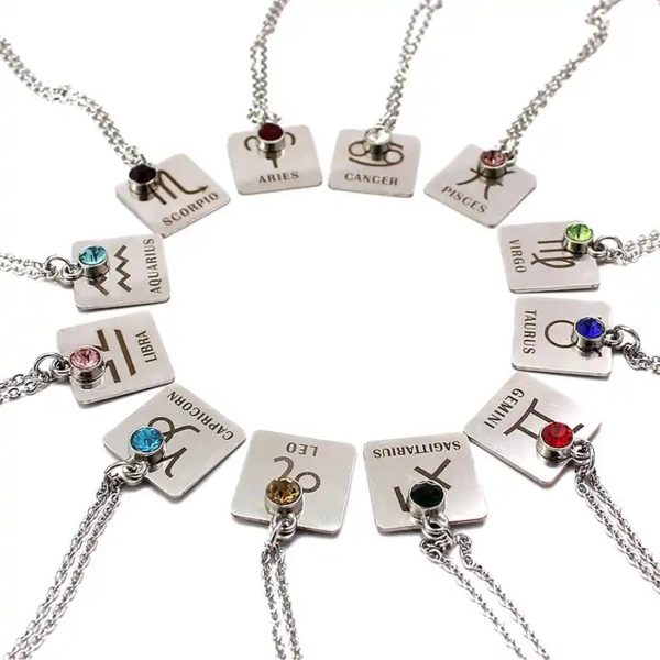 Collar Signos Zodiaco Cristal Acero Quirúrgico