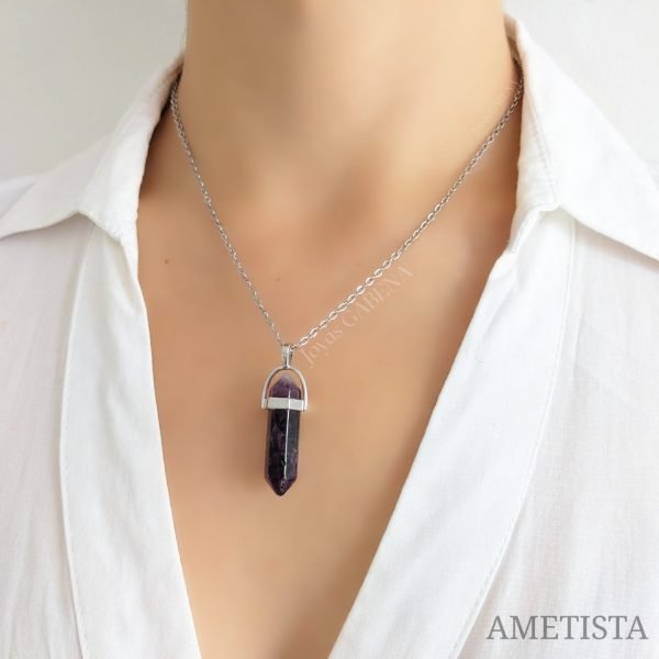 Collar piedra natural hexagonal ametista