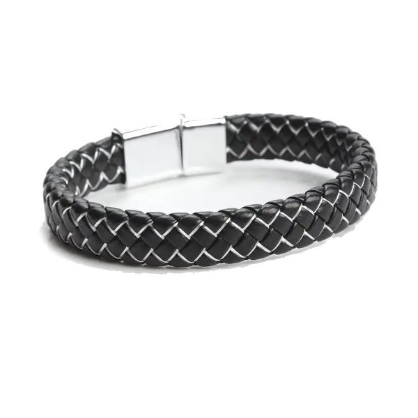 Pulsera Cuero Trenzado Cierre Acero 21cm