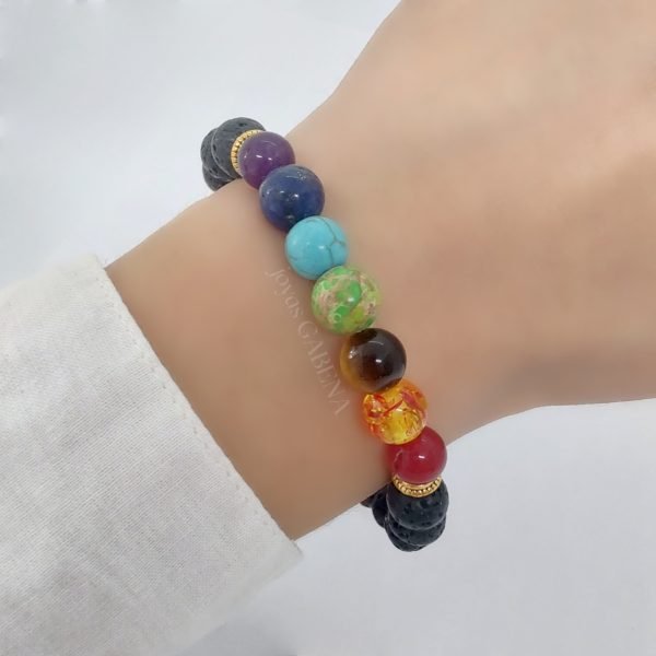 Pulsera 7 Chakras Piedras Naturales Elástica- Lava 3