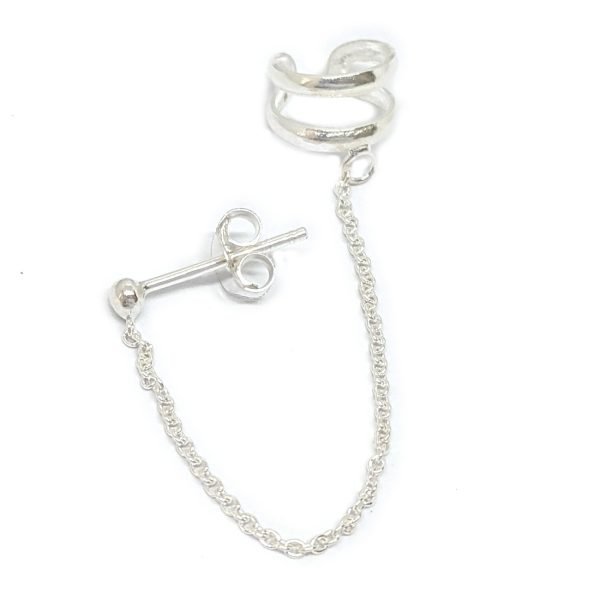 Aro Cuff Cadena y Bolita Plata 925