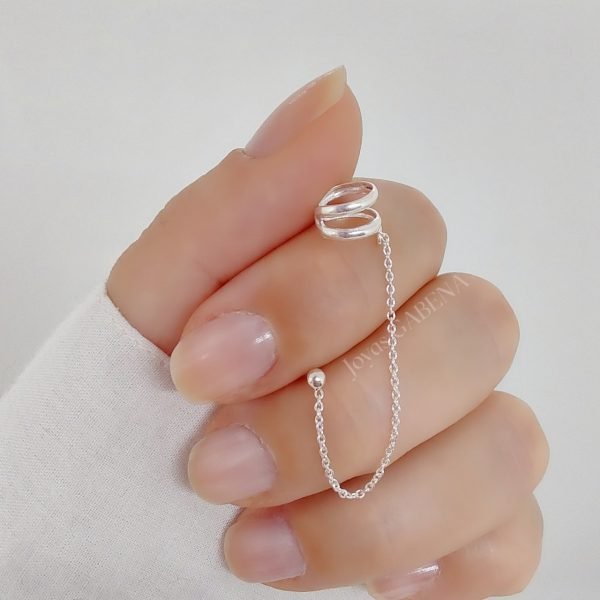 Aro Cuff Cadena y Bolita Plata 925 - Imagen 3