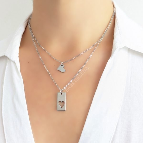 collar doble corazon acero quirurgico
