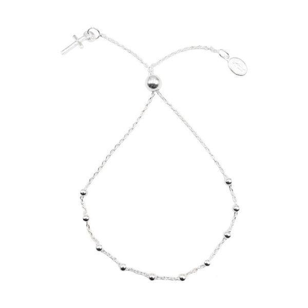 Pulsera Denario Cruz y Medalla Ajustable Plata